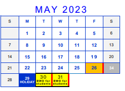 District School Academic Calendar for Travis Middle for May 2023