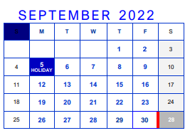 District School Academic Calendar for Bell County Nursing & Rehab Center for September 2022