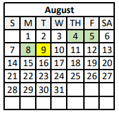 District School Academic Calendar for Houma Junior High School for August 2022