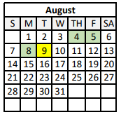 District School Academic Calendar for Elysian Fields Middle School for August 2022
