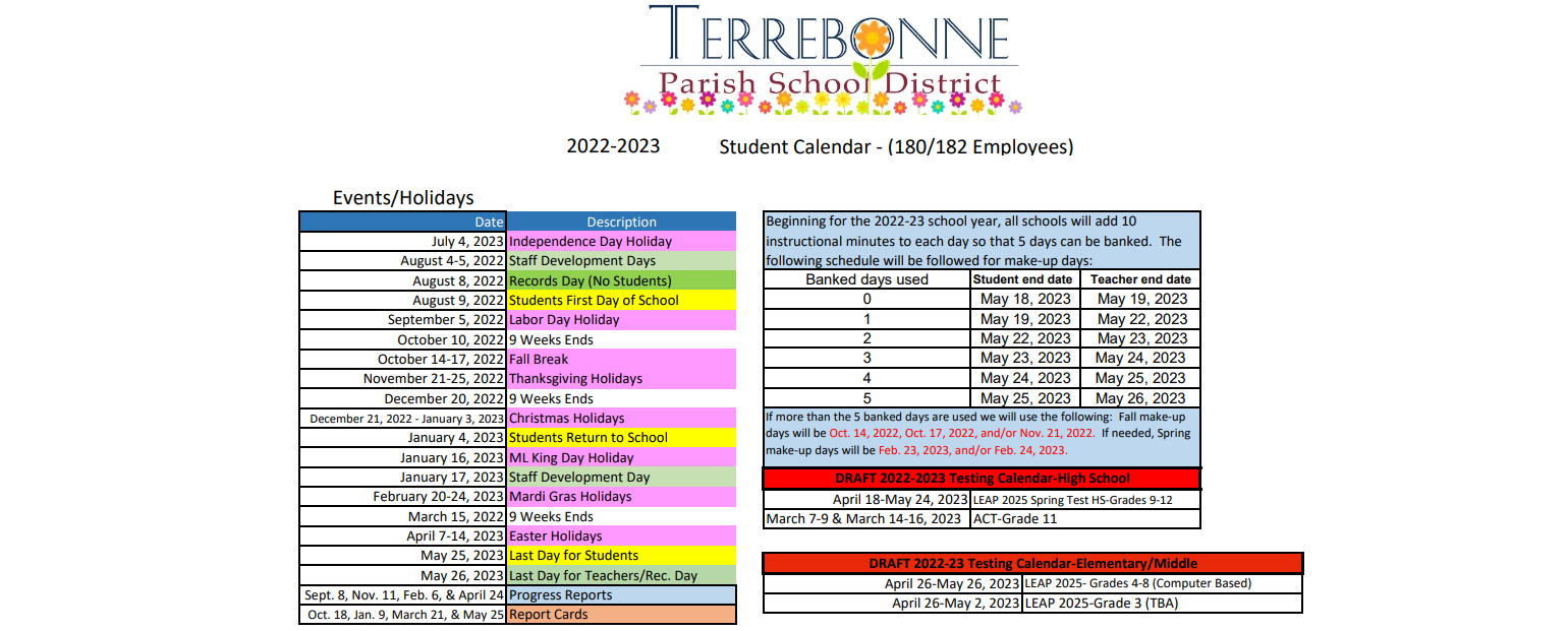 District School Academic Calendar Key for School For Exceptional Children/tarc