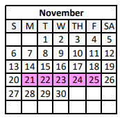 District School Academic Calendar for School For Exceptional Children/tarc for November 2022