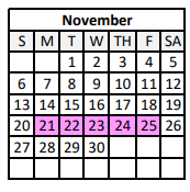 District School Academic Calendar for Bourg Elementary School for November 2022