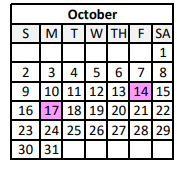 District School Academic Calendar for Elysian Fields Middle School for October 2022
