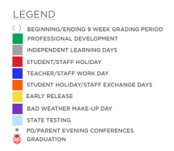 District School Academic Calendar Legend for Kennedy Elementary