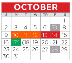 District School Academic Calendar for Tisd Child & Adolescent Center for October 2022