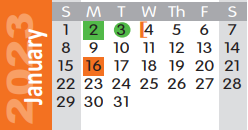 District School Academic Calendar for Dunbar Intermediate Center for January 2023