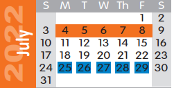 District School Academic Calendar for Texas High School for July 2022