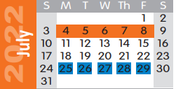 District School Academic Calendar for Dunbar Intermediate Center for July 2022