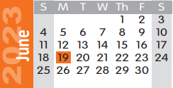 District School Academic Calendar for Bowie County Jjaep for June 2023