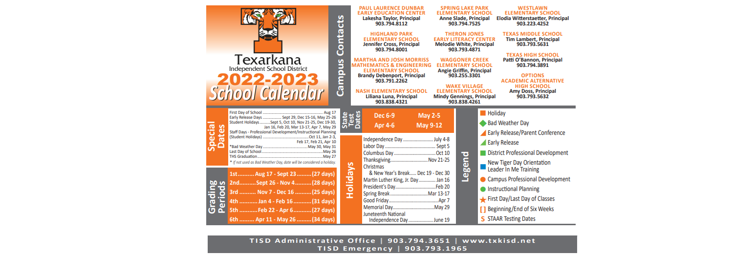 District School Academic Calendar Key for Texas Middle School