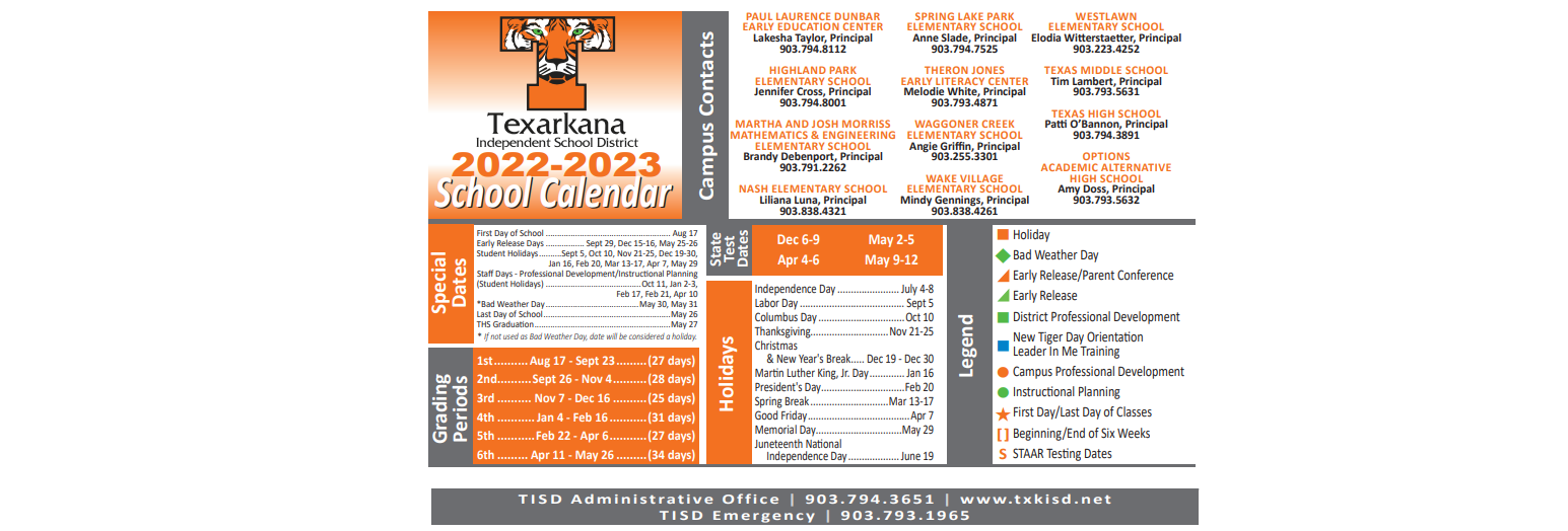 District School Academic Calendar Key for Options