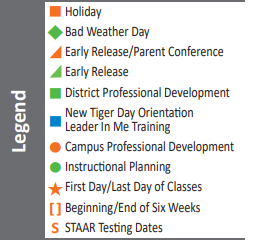 District School Academic Calendar Legend for Wake Village Elementary