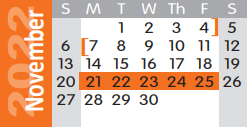 District School Academic Calendar for Texas Middle School for November 2022