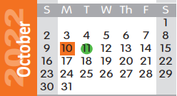 District School Academic Calendar for Dunbar Intermediate Center for October 2022