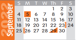 District School Academic Calendar for Options for September 2022