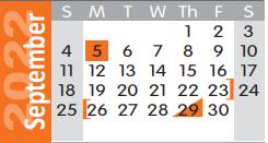 District School Academic Calendar for Dunbar Intermediate Center for September 2022