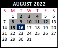 District School Academic Calendar for Tomball Elementary for August 2022