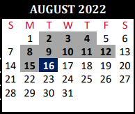 District School Academic Calendar for Lakewood Elementary for August 2022