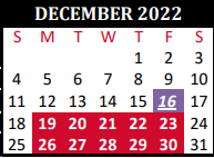 District School Academic Calendar for Tomball Alternative Education Cent for December 2022