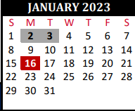 District School Academic Calendar for Tomball J J A E P Campus for January 2023