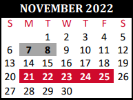 District School Academic Calendar for Tomball J J A E P Campus for November 2022