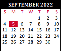 District School Academic Calendar for Tomball J J A E P Campus for September 2022