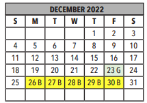 District School Academic Calendar for Carrillo Intermediate Magnet School for December 2022
