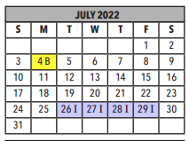 District School Academic Calendar for Safford Engineering/technology Magnet Middle Schoo for July 2022