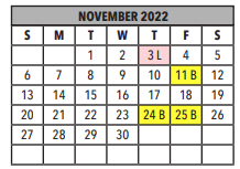 District School Academic Calendar for Bonillas Elementary Basic Curriculum Magnet School for November 2022