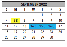 District School Academic Calendar for Aztec Middle College - East for September 2022