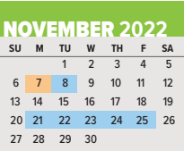District School Academic Calendar for Whitney Middle School for November 2022