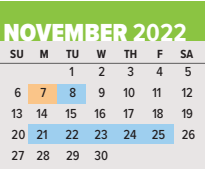 District School Academic Calendar for Monroe Middle School for November 2022