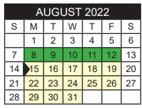 District School Academic Calendar for Jim Plyler Instructional Complex for August 2022