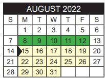 District School Academic Calendar for Camp Tyler for August 2022