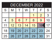 District School Academic Calendar for Jim Plyler Instructional Complex for December 2022
