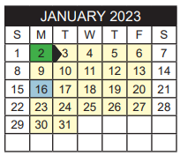 District School Academic Calendar for Jim Plyler Instructional Complex for January 2023
