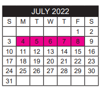District School Academic Calendar for Rice Elementary for July 2022