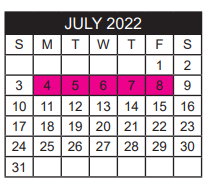 District School Academic Calendar for Bell Elementary for July 2022