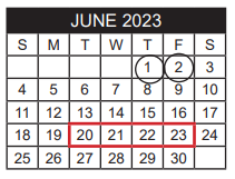 District School Academic Calendar for Jim Plyler Instructional Complex for June 2023