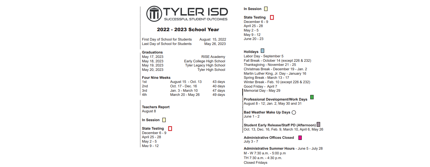 District School Academic Calendar Key for Alvin V Anderson Educational Compl