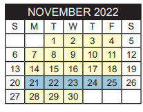District School Academic Calendar for Woods Elementary for November 2022