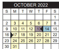 District School Academic Calendar for Alvin V Anderson Educational Compl for October 2022