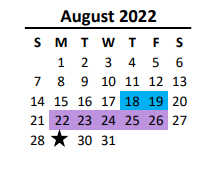 District School Academic Calendar for Wesley Chapel Elementary for August 2022