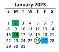 District School Academic Calendar for Hemby Bridge Elementary for January 2023