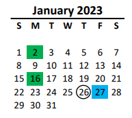 District School Academic Calendar for Sun Valley High for January 2023