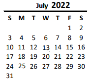 District School Academic Calendar for Parkwood High for July 2022