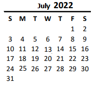 District School Academic Calendar for Piedmont High for July 2022