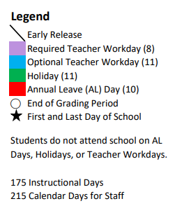 District School Academic Calendar Legend for Waxhaw Elementary