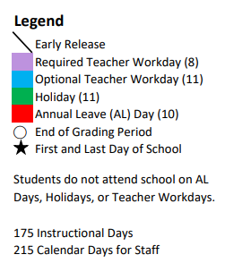 District School Academic Calendar Legend for Sandy Ridge Elementary School